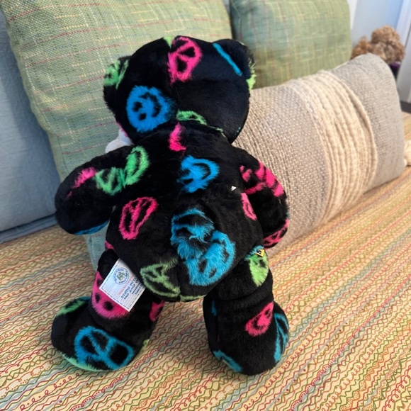 Build-A-Bear Black Teddy Bear with Colorful Neon Peace Signs and Smiley faces - Picture 2 of 6